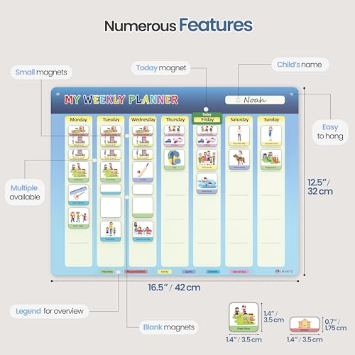 LIKARTO® Visual Timetable Weekly Planner for Kids - Montessori Magnetic Board