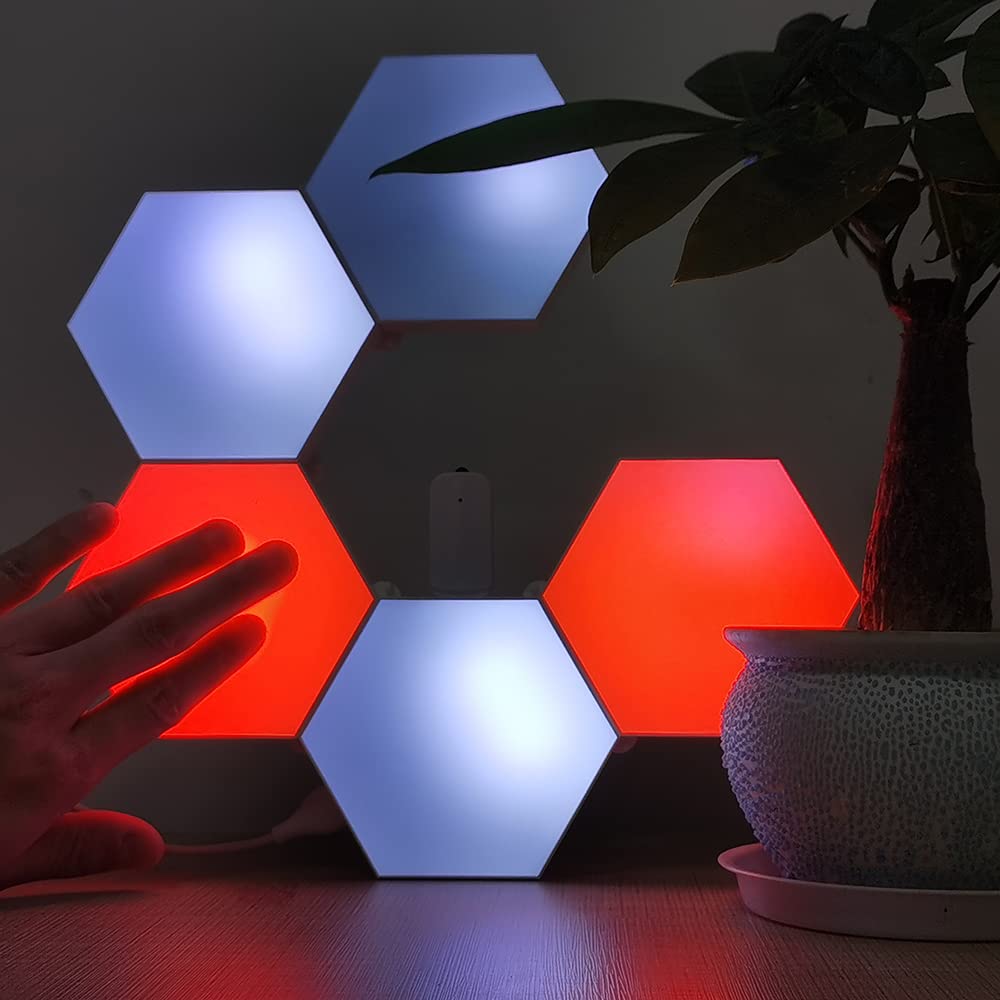 Sensory Hex Lights 6 Pack – Modular LED Wall Panels with Touch Control & Remote – USB Powered Stick-On RGB Panels for Gaming, Sensory Rooms, and Home Decor