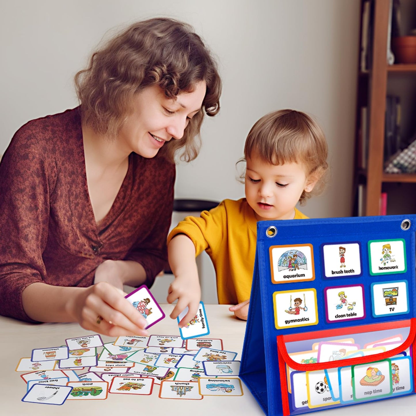 Visual Timetable Children Daily Routine Chart with 86 PECS Cards Now and Next Board