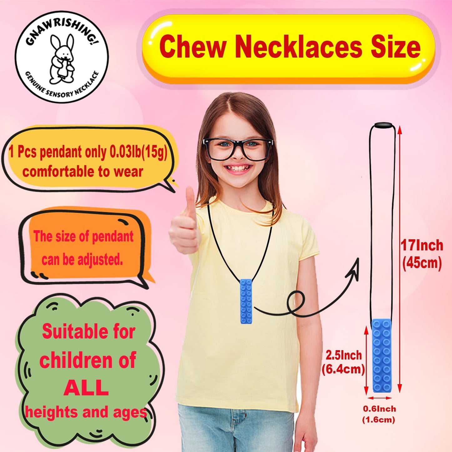 GNAWRISHING Chew Necklaces for Sensory Kids 5 Pcs Blue Sensory Chewy Toys for Autism