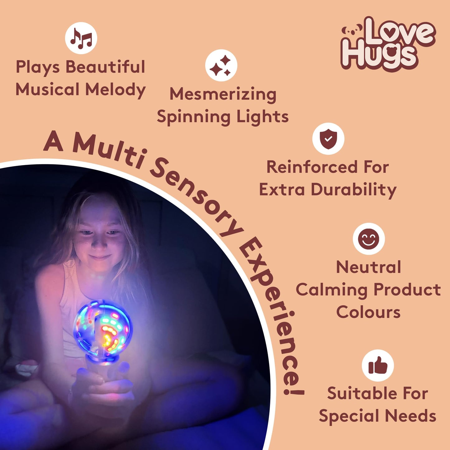 LoveHugs Musical Light Up Wand - Sensory Lights For Autism - Sensory Toys For Autism