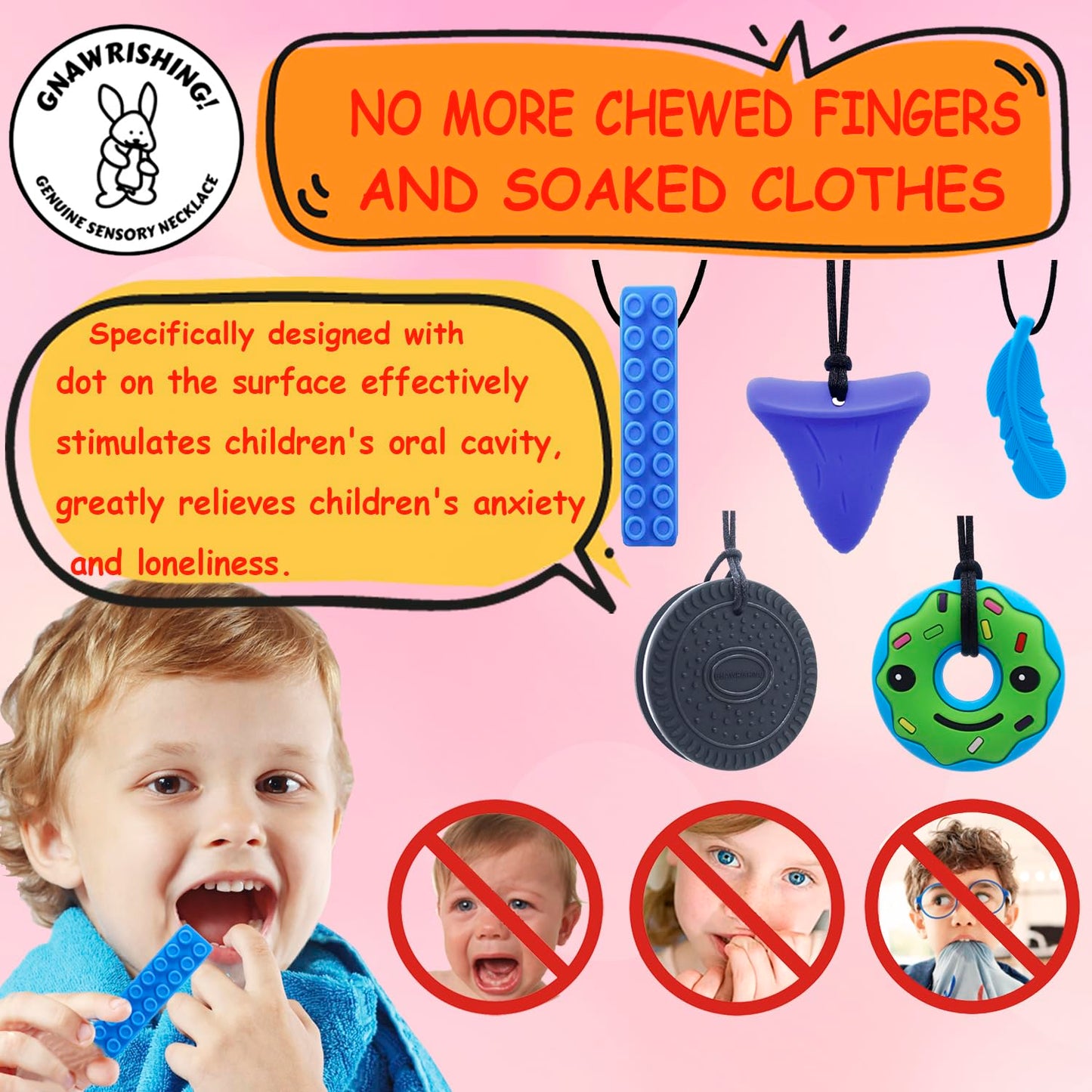 GNAWRISHING Chew Necklaces for Sensory Kids 5 Pcs Blue Sensory Chewy Toys for Autism