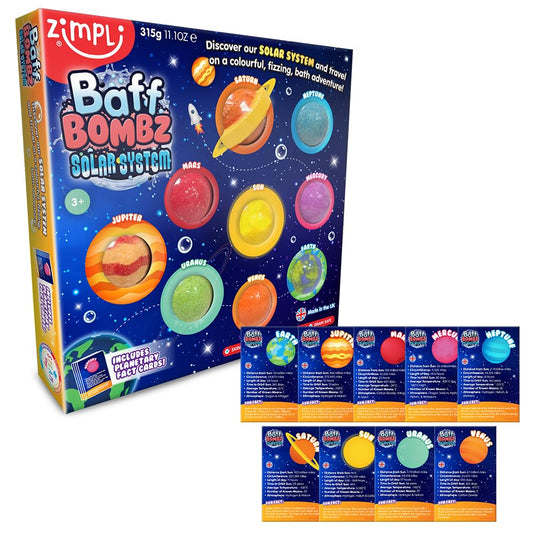 9 x Solar System Bath Bombs Gift Set, 9 x Planetary Fact Cards, Educational Planet Bath Bombs for Children, Science Kits for Boys & Girls, Bath Toy Birthday Presents, Learning Pocket Money Gifts