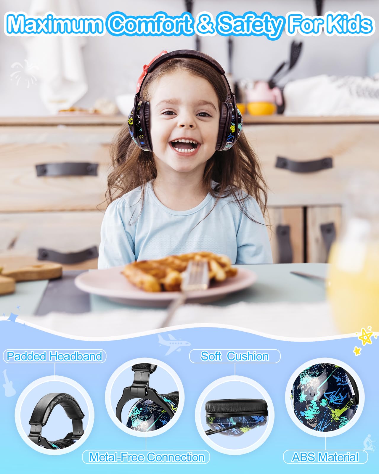 ZOHAN 030 Ear Defenders for Toddler Kids and Young Teens, Upgraded Hearing Protection Muffs for Children Have Sensory issues and Autism, Ideal for Fireworks, Concerts, Sports Events - Grafitti