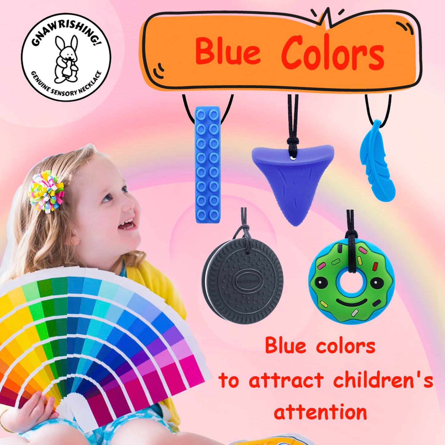 GNAWRISHING Chew Necklaces for Sensory Kids 5 Pcs Blue Sensory Chewy Toys for Autism