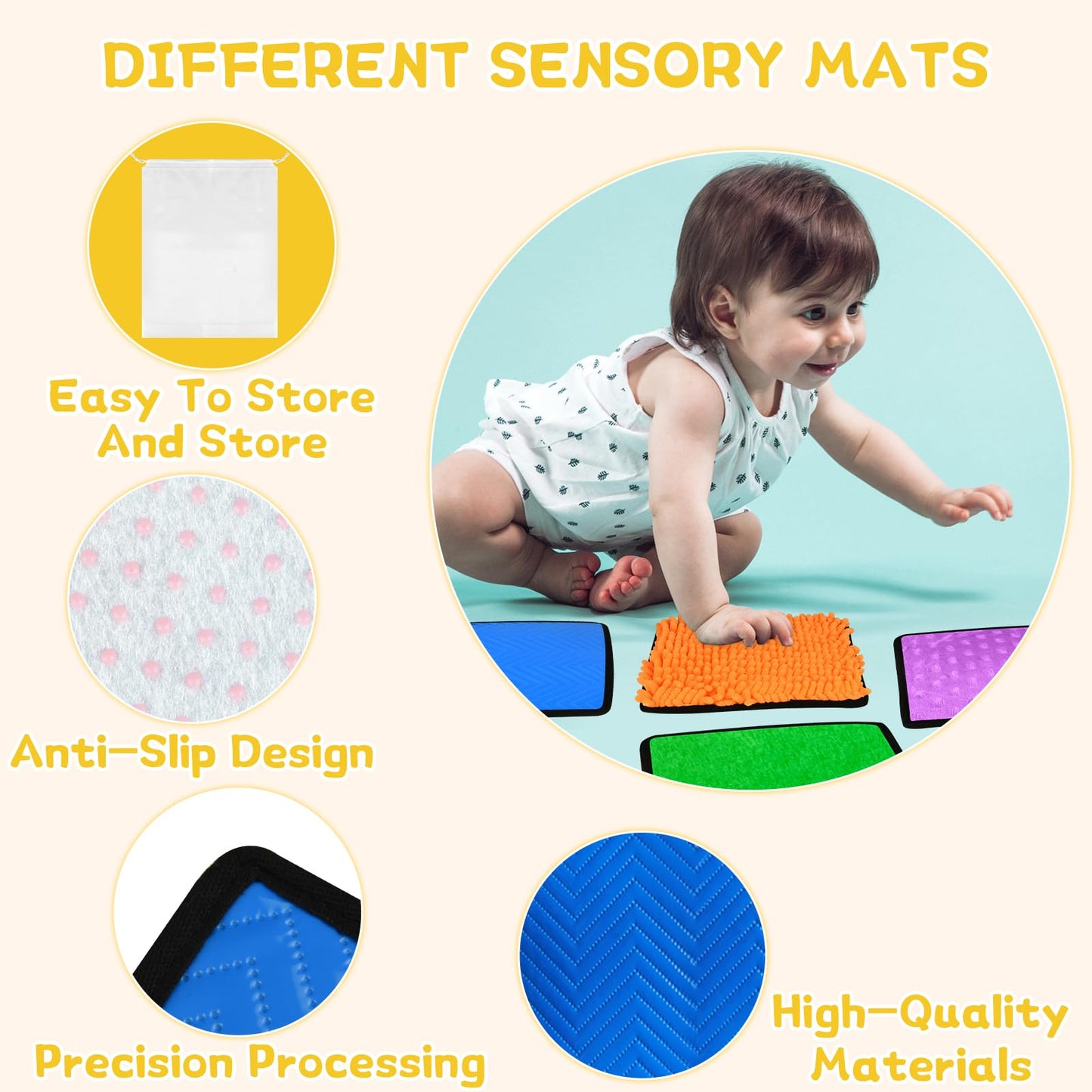 Bouiexye 10 Sets Sensory Mats for Autistic Children Textured Sensory Tiles Sensory Toys