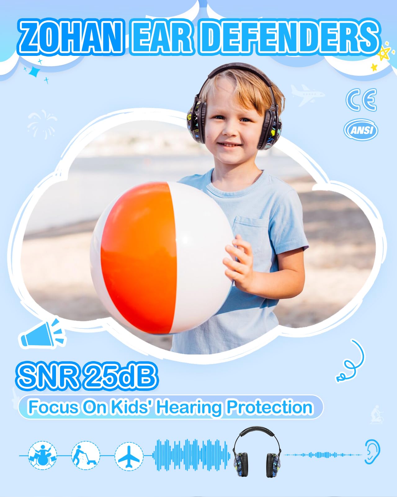 ZOHAN 030 Ear Defenders for Toddler Kids and Young Teens, Upgraded Hearing Protection Muffs for Children Have Sensory issues and Autism, Ideal for Fireworks, Concerts, Sports Events - Grafitti