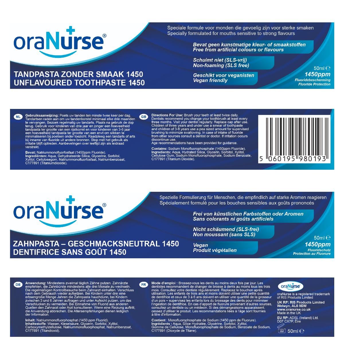 Oranurse Unflavoured Toothpaste 50 ml (Pack of 1)