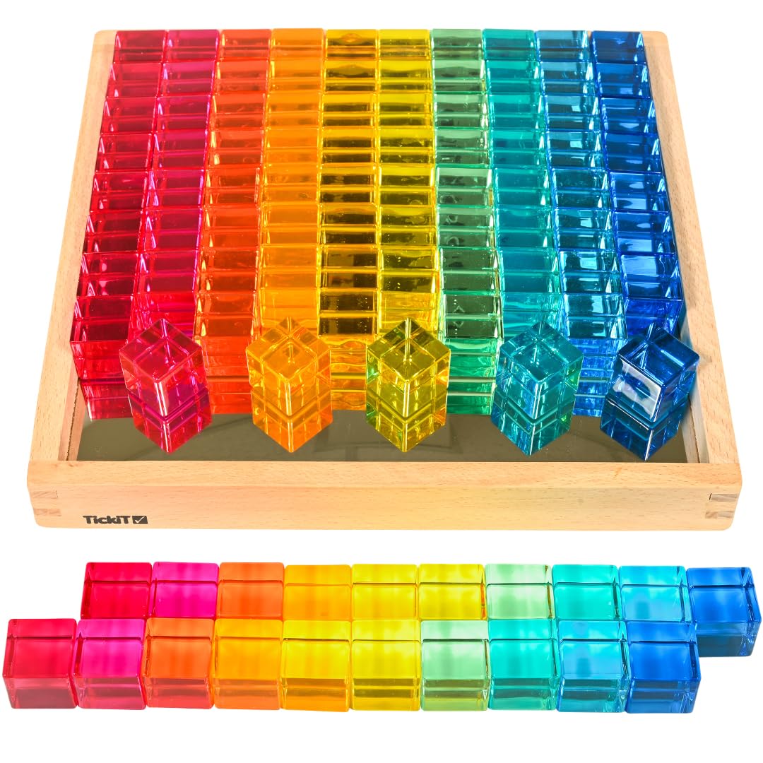 TickiT Gem Cube Mirror Tray, Rainbow Building Cubes, Stacking Blocks, Acrylic Gemstone Cubes, Stacking Toy