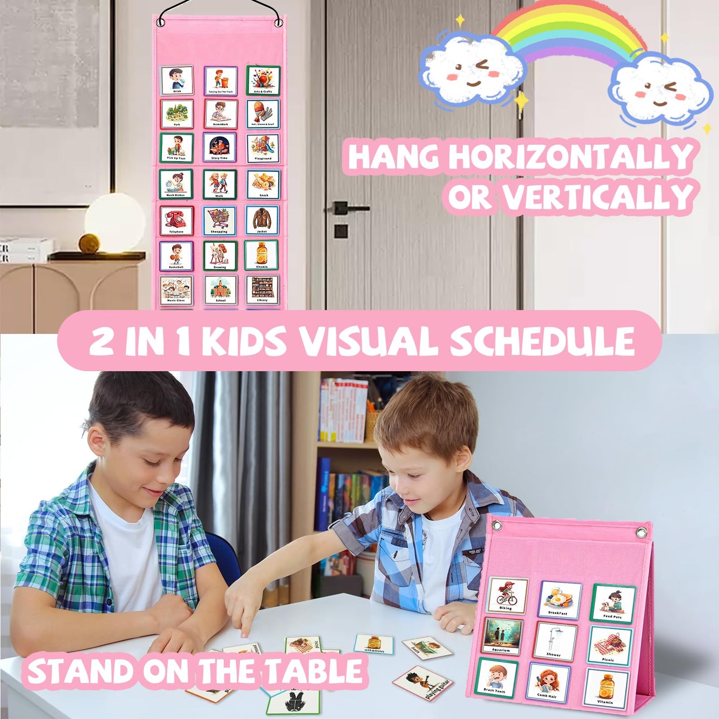 Sydzkjyxgs Visual Timetable for Kids 96 PECS Cards Daily Routine Chart 2 in1 Autistic Children