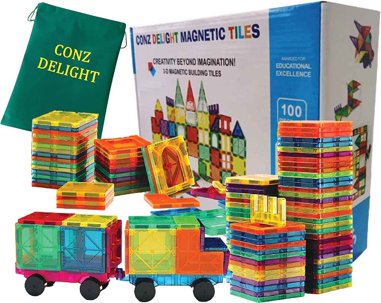 CONZ DELIGHT Kids Magnetic Building Blocks – 100 Pcs Expandable Tiles Set for 3+ Years