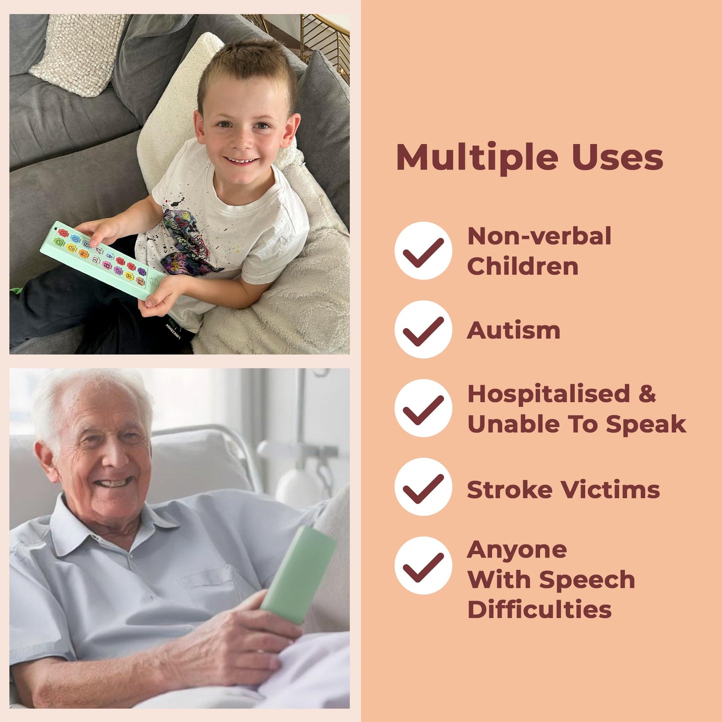 AAC Communication Device for Speech Therapy, Non Verbal Autism & Stroke Rehab.