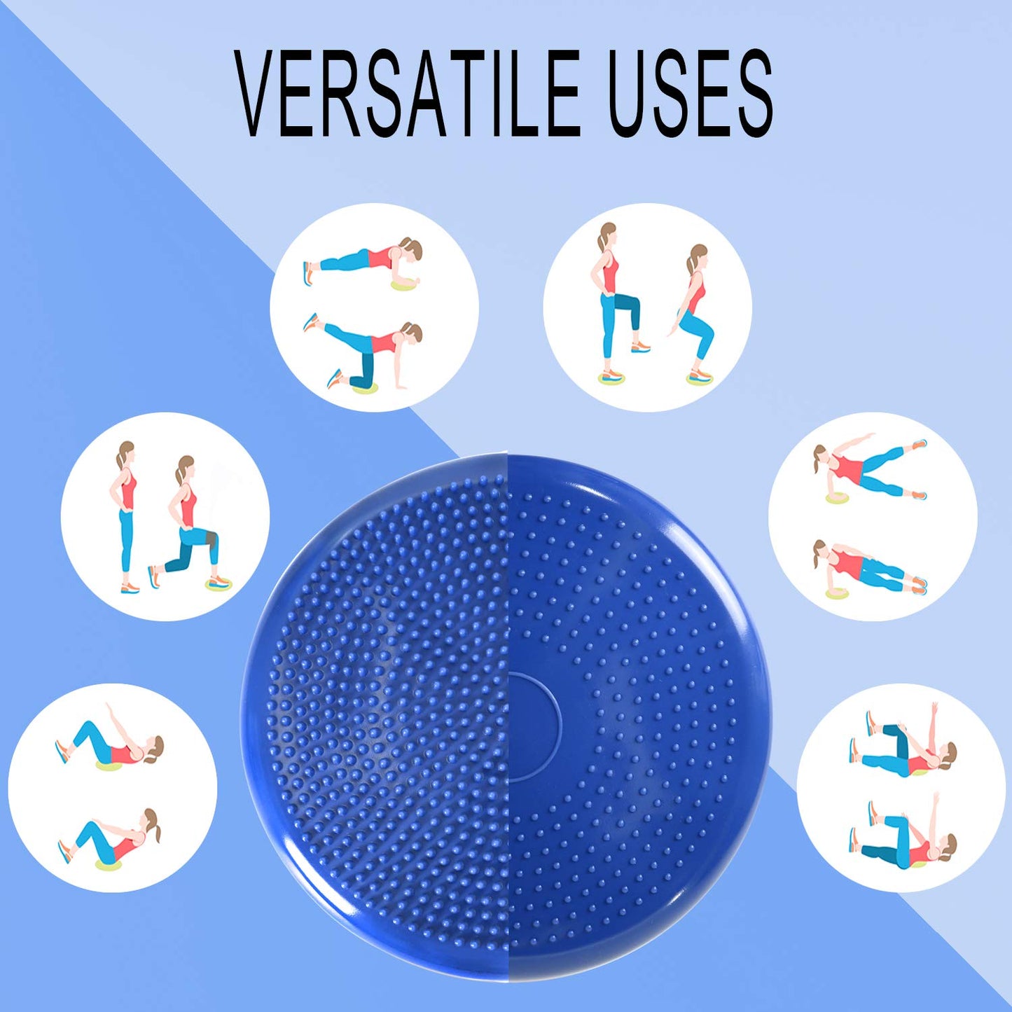 Nvzi Wobble Cushion, Balance Disc, Wiggle Seat, Balance Pads for Physical Therapy, Stability Disc, Wobble Board for Dogs, Office, Sensory Kids, Classroom with Spiky Massage Ball (Blue)