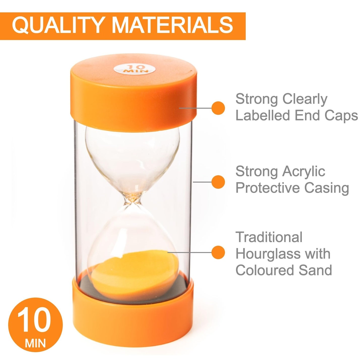 Jumbo Sand Timer for Kids - Colourful and Attractive - Easy-to-Operate Visual Learning Tool (10 Min - Orange)