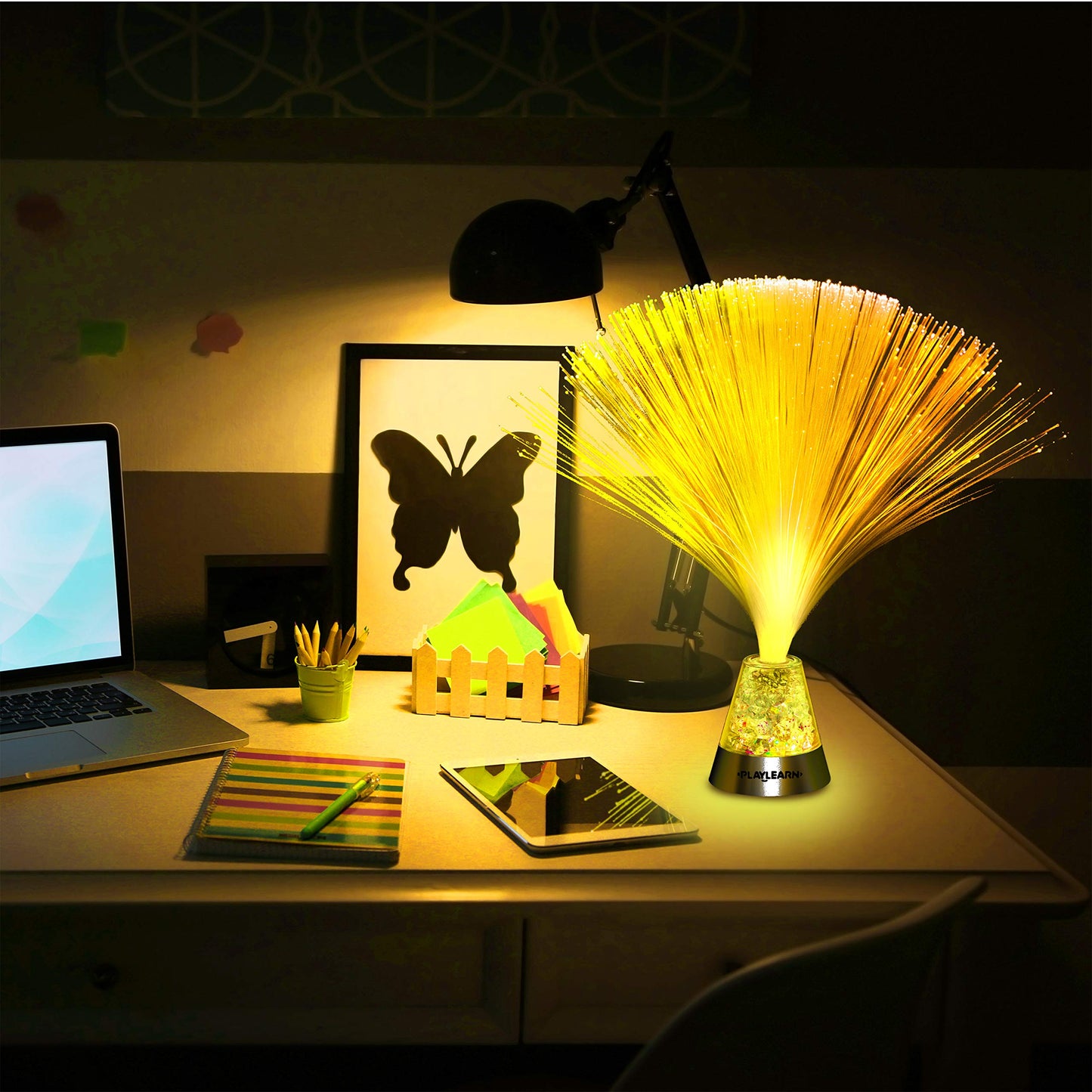 Playlearn Fibre Optic Colour Changing Lamp, Crystal Filled Base - 4 Colours Battery Operated