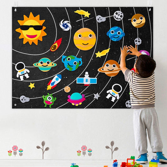 WATINC Solar System Felt Story Board for Kids Space Toys Educational Early Learning Montessori Preschool Storytelling Flannel Board Play Kit Educational Hanging Teaching Toys Birthday Gift