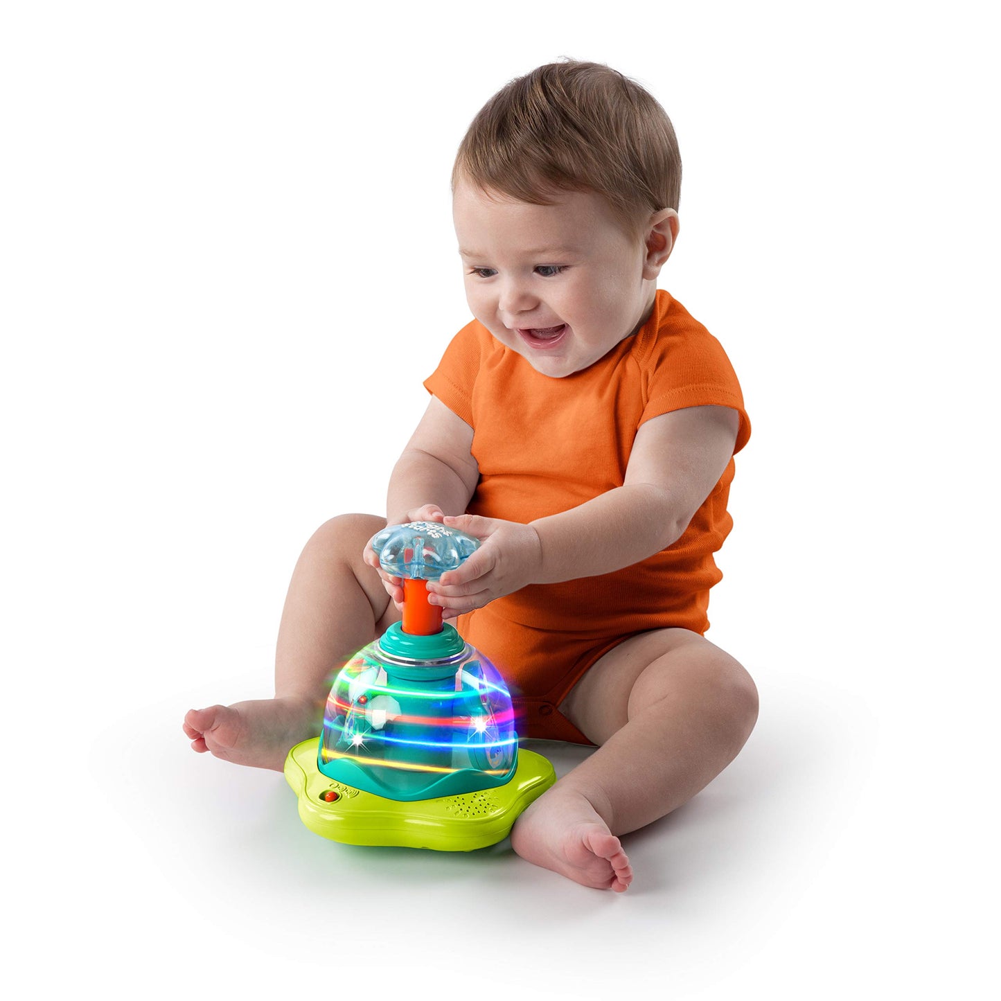 Bright Starts Press and Glow Spinner Cause And Effect Musical Baby Toy, Age 6 Months+, Multicoloured, 1 Count, Pack of 1