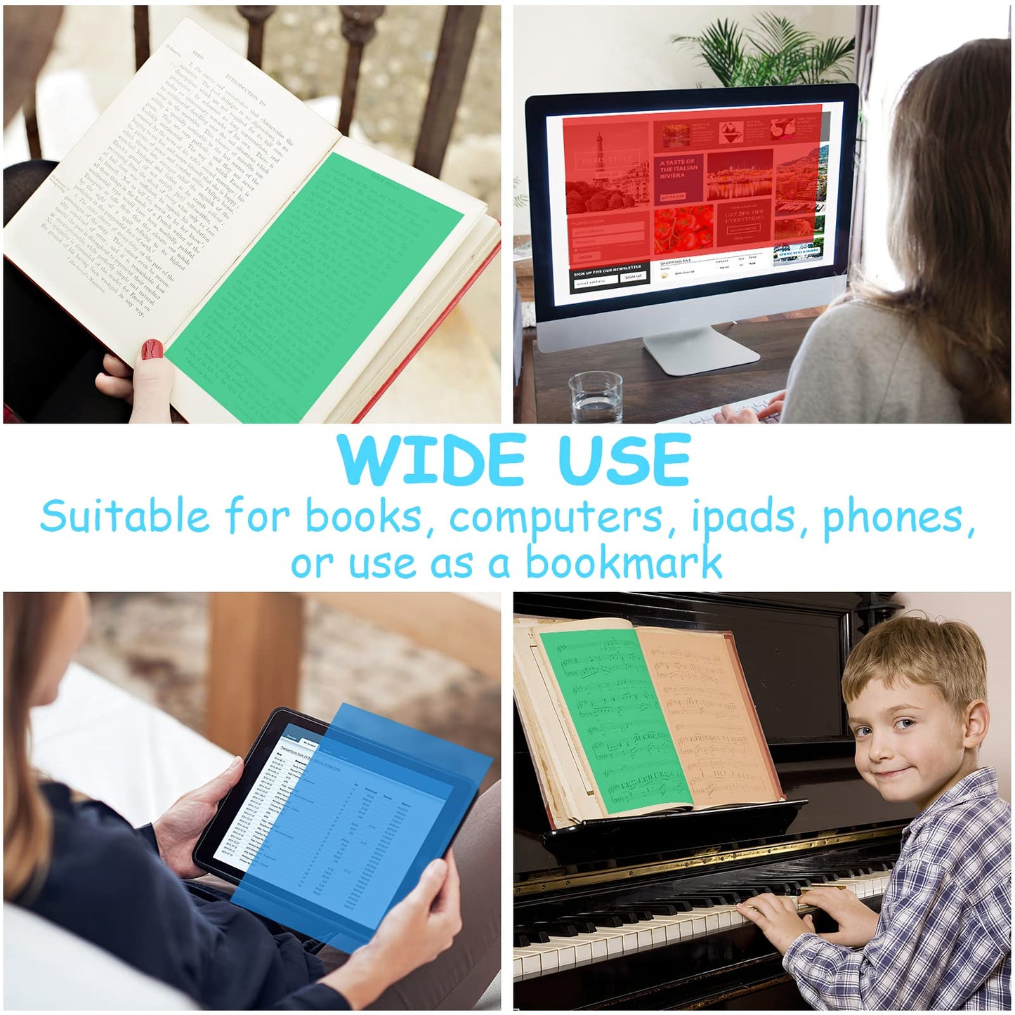 Weysoo Dyslexia Overlays, A4 Coloured Dyslexia Aids for Children, 6PCS Coloured Overlays