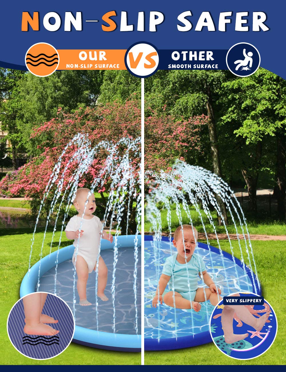 Splash Pad Sprinkler Mat, BOIROS Non-slip Water Sprinkler Pad for Kids & Dogs, 68 Inches Splash Mat Scratch-Proof, Garden Water Toys for Backyard Play Mat for Girls Boys Family Activities