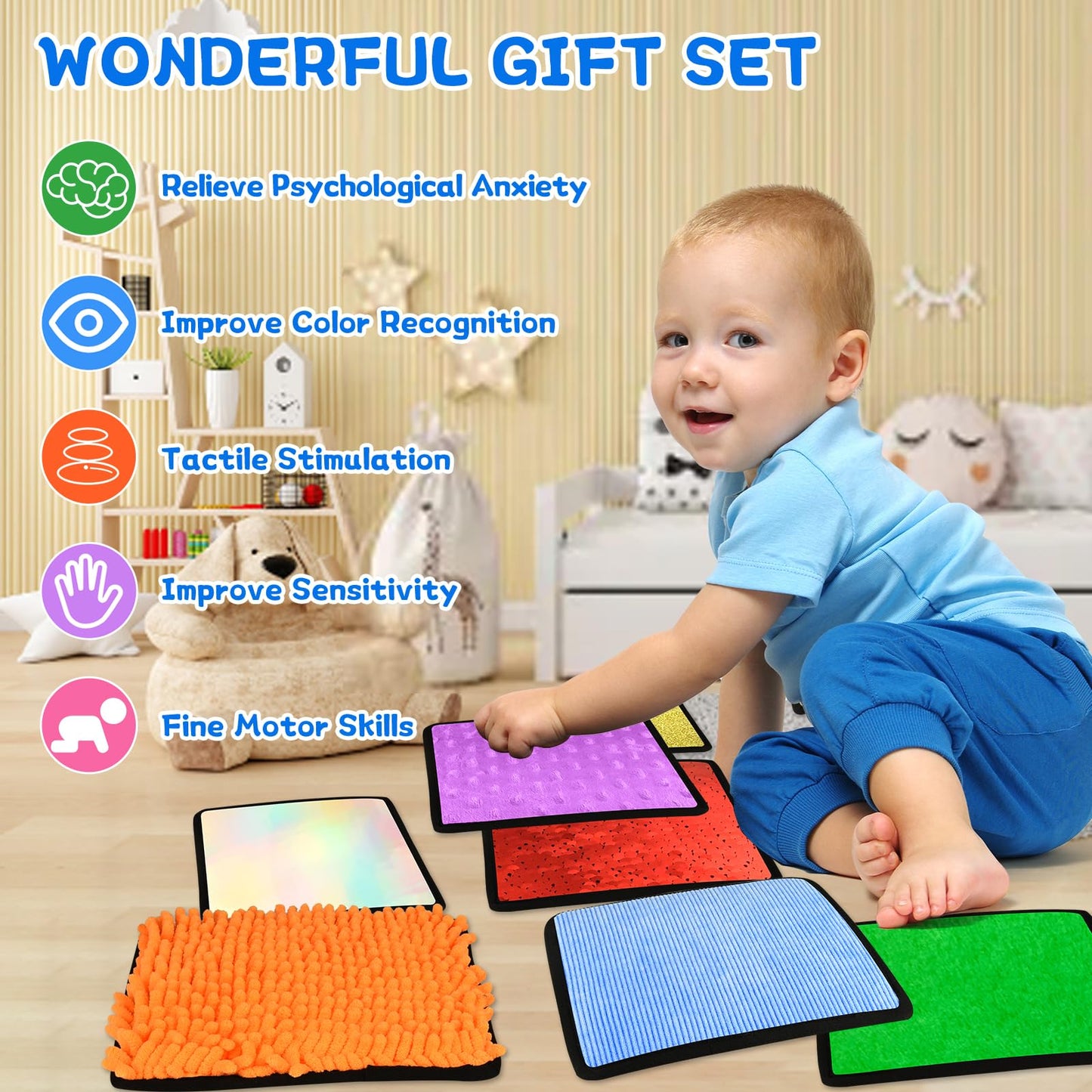 Bouiexye 10 Sets Sensory Mats for Autistic Children Textured Sensory Tiles Sensory Toys