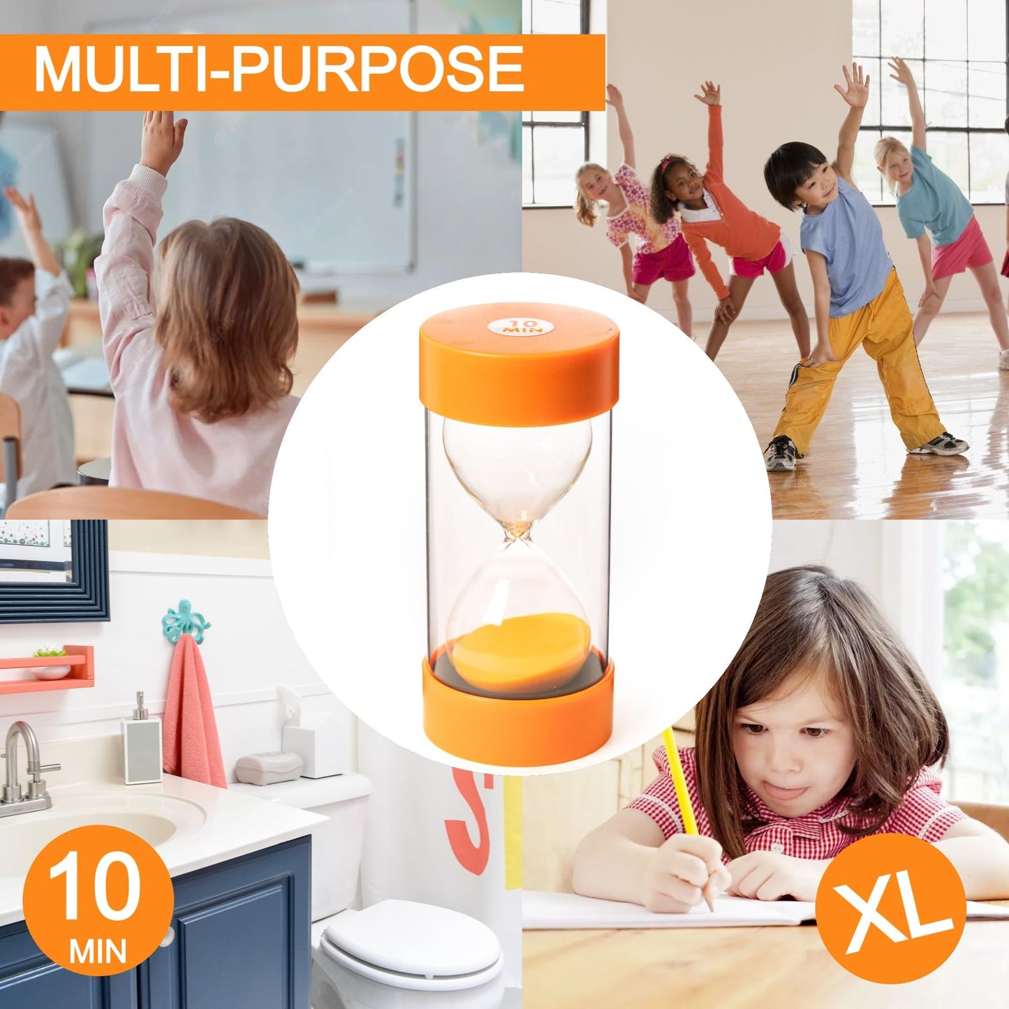 Jumbo Sand Timer for Kids - Colourful and Attractive - Easy-to-Operate Visual Learning Tool (10 Min - Orange)