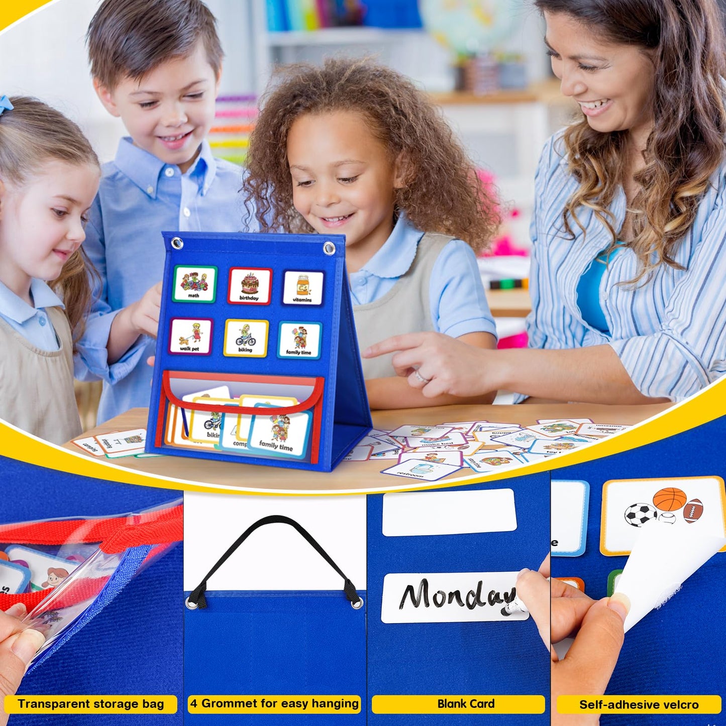 Visual Timetable Children Daily Routine Chart with 86 PECS Cards Now and Next Board