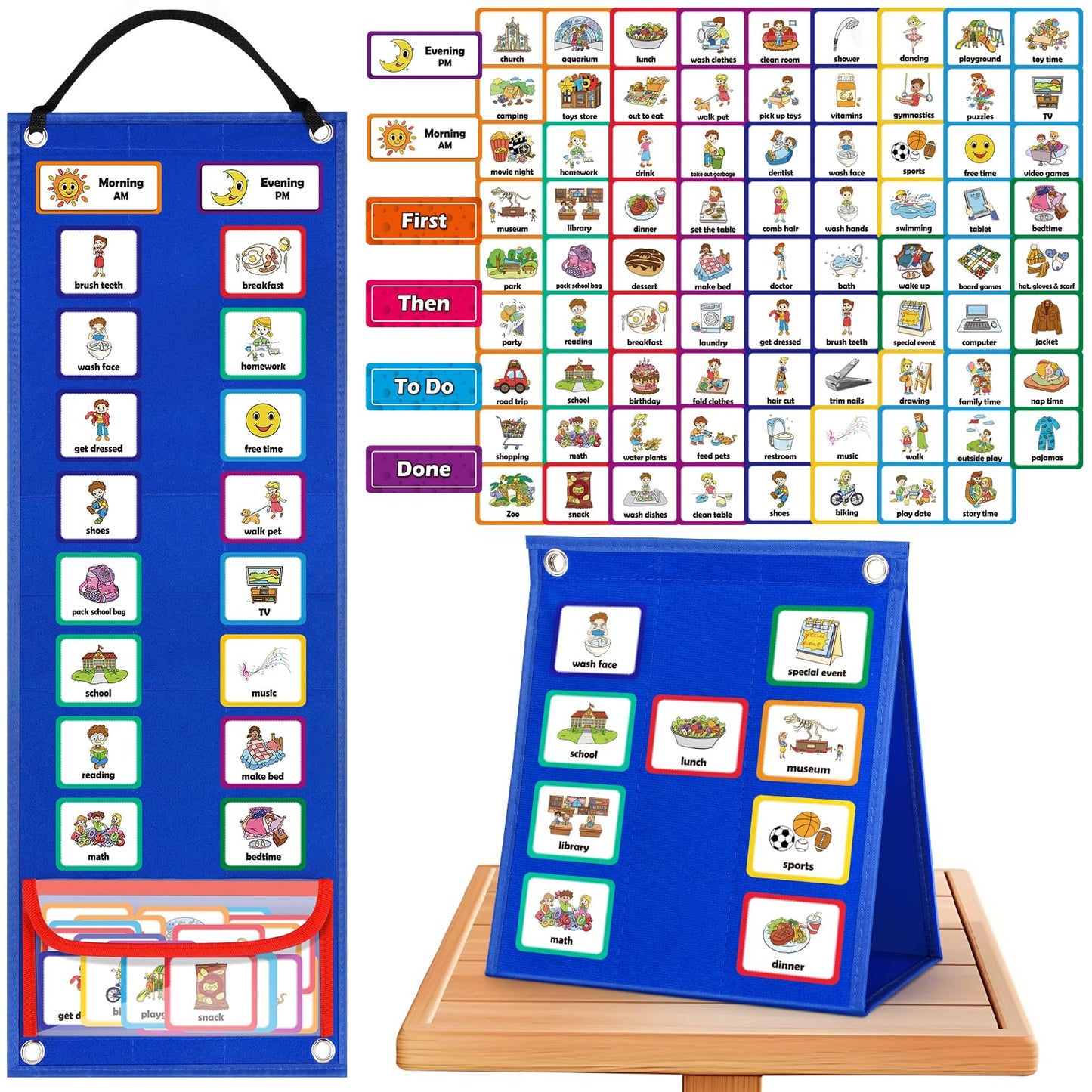 Visual Timetable Children Daily Routine Chart with 86 PECS Cards Now and Next Board