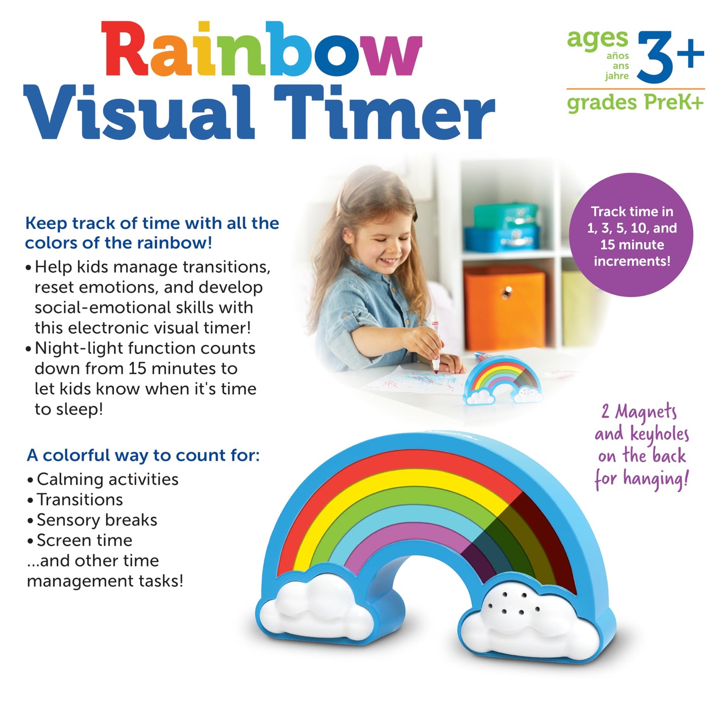 Learning Resources Rainbow Visual Timer for Kids, Sensory Timer for Autism, ADHD