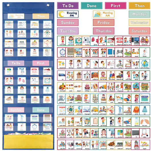 Visual Timetable, 123 Pecs Cards Weekly Routine Chart for Children, Magnetic Now and Next Board